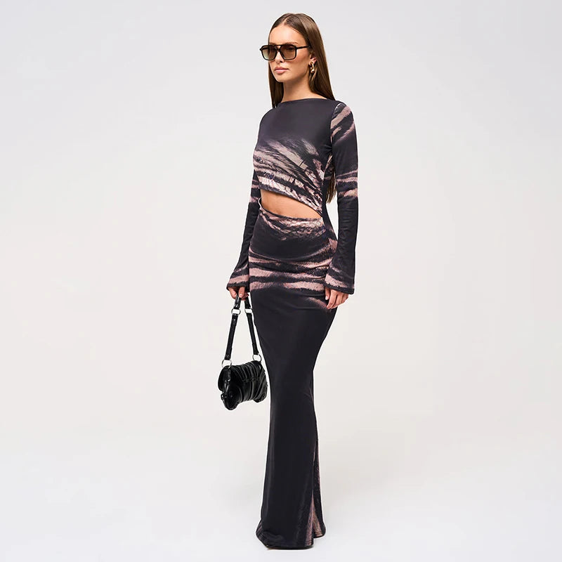 Twill Wait Hollow Out Skeleton Package Hip Skintight -Wait Dress