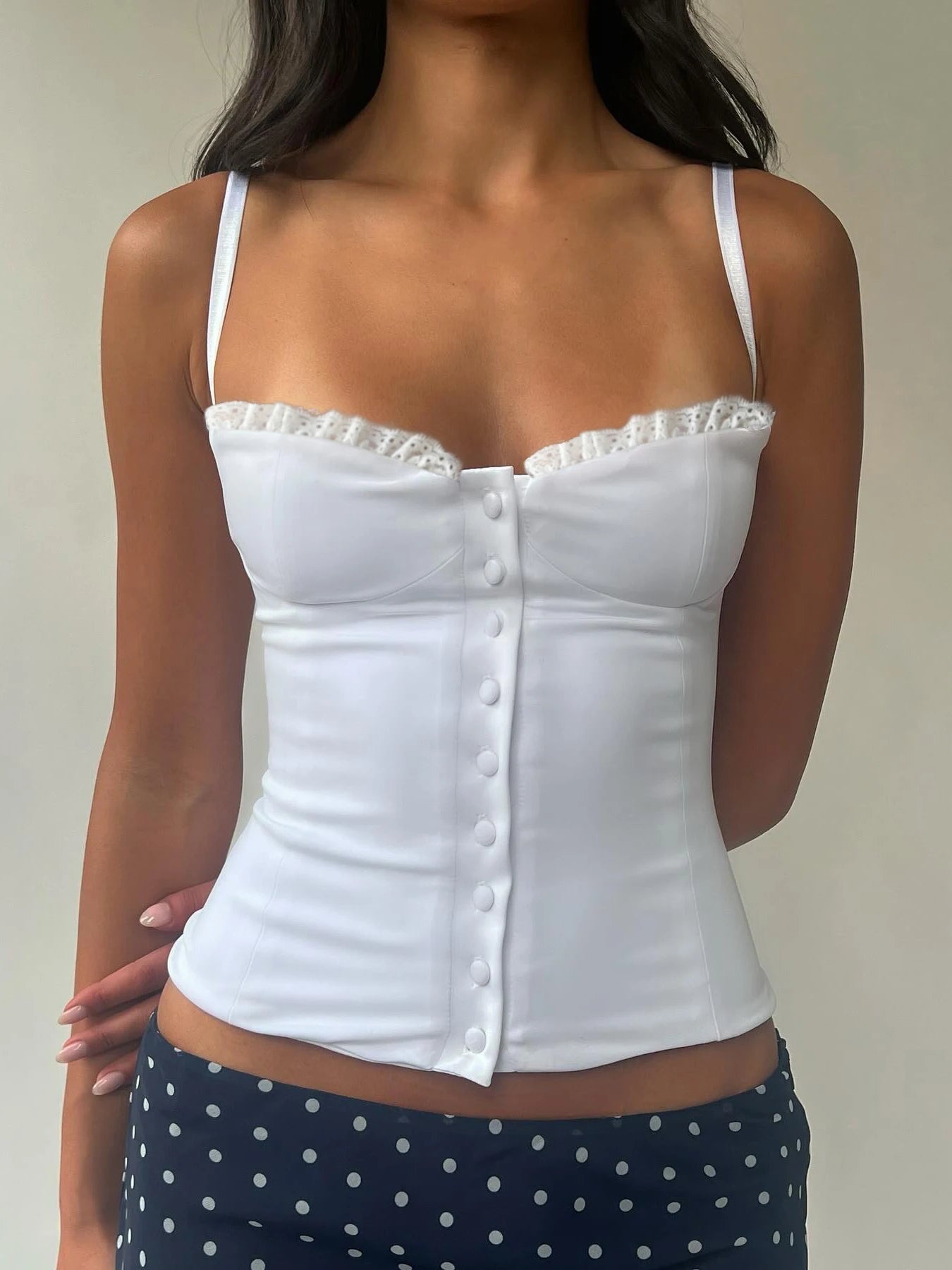 Lace Button Camisole Slim Crop Top Retract Your Waist Vest Top
