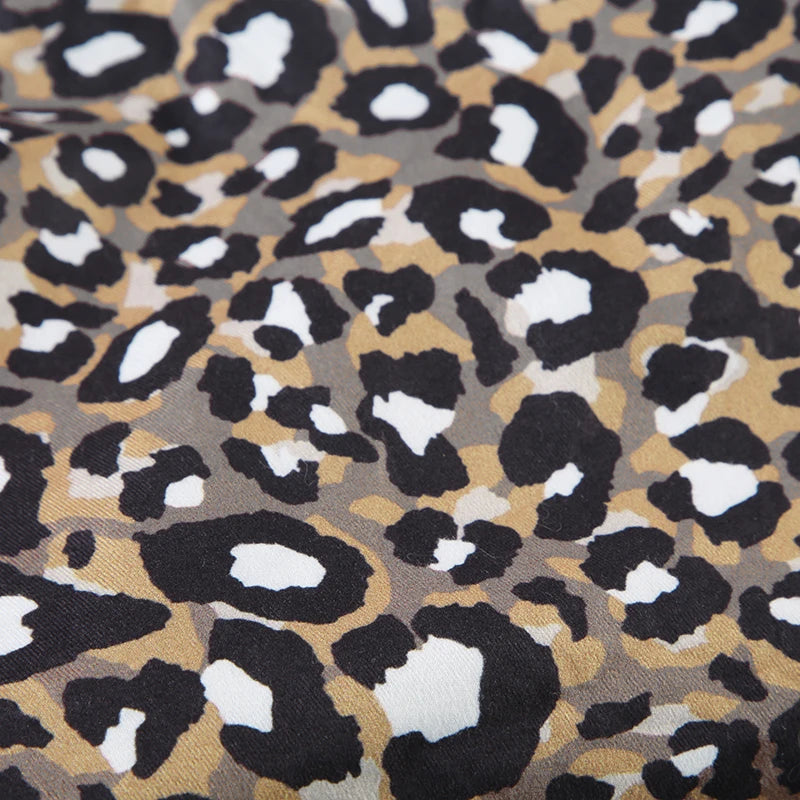 Leopard Patchwork Slim Two Piece of Set Tube Top and Low Wait Short Suit