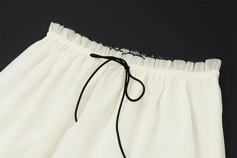 White Mesh See-Through Top and Maxi Skirt Set