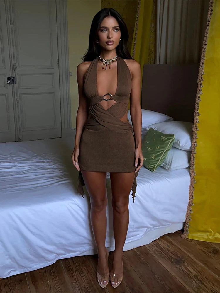 Vintage Mini Halter Low Neck Waistless Cleavage Bodycon
