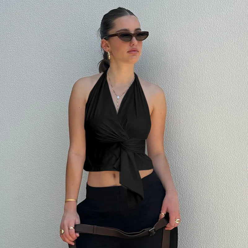 V-Neck Neckline Backless Straple Slim Irregular Twit Top