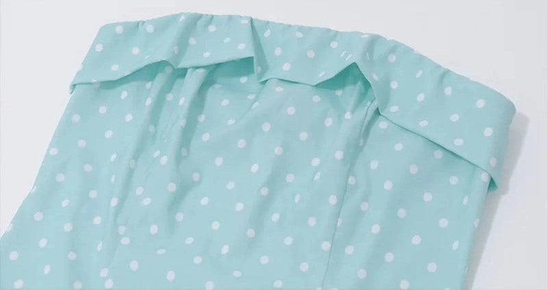 Slash Neck Cute Off Shoulder Dot Print Mini Dress Dress