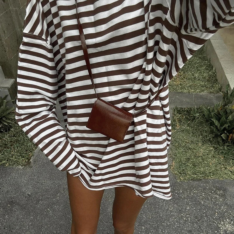 Overiz Strip Seweathirt Crewneck Looe Long Sleeve Top