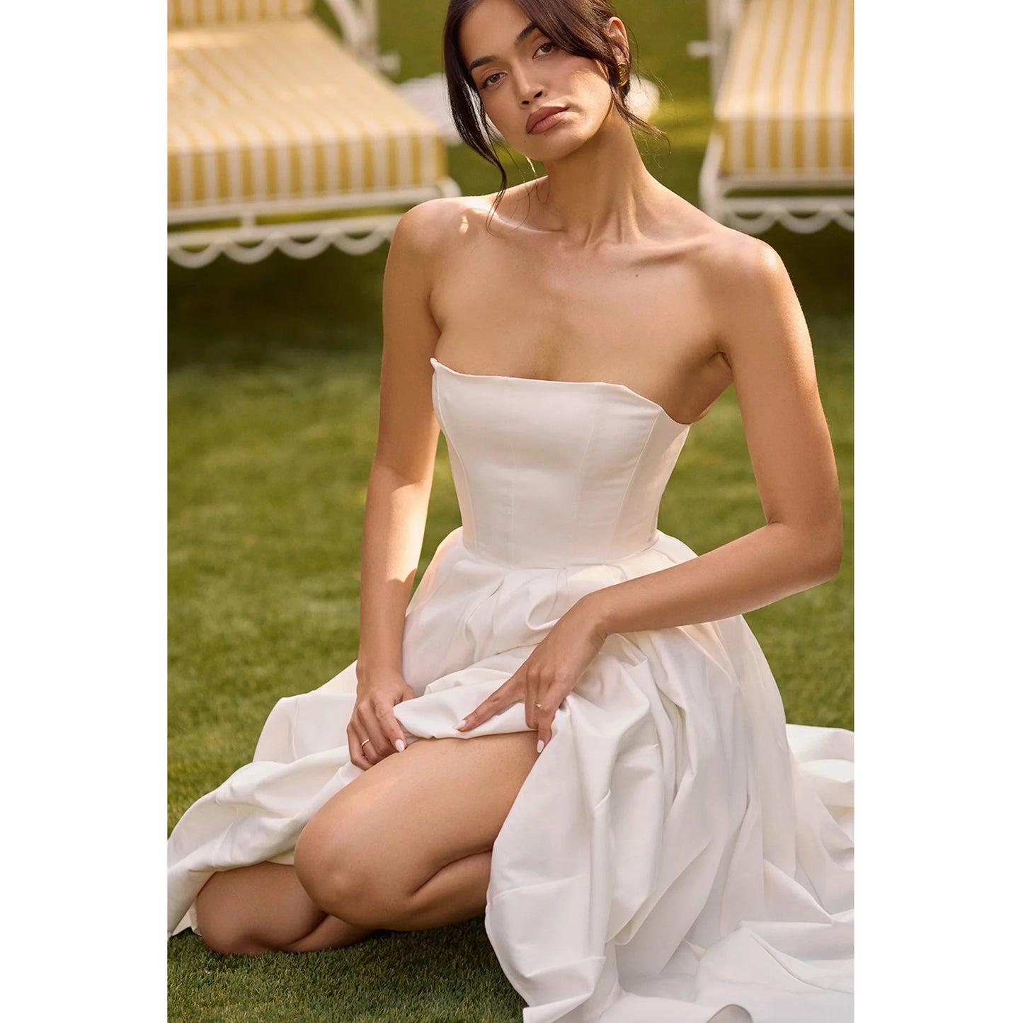 De Fiesta in Strapless Flare Dress White Corset Dress Night Dresses