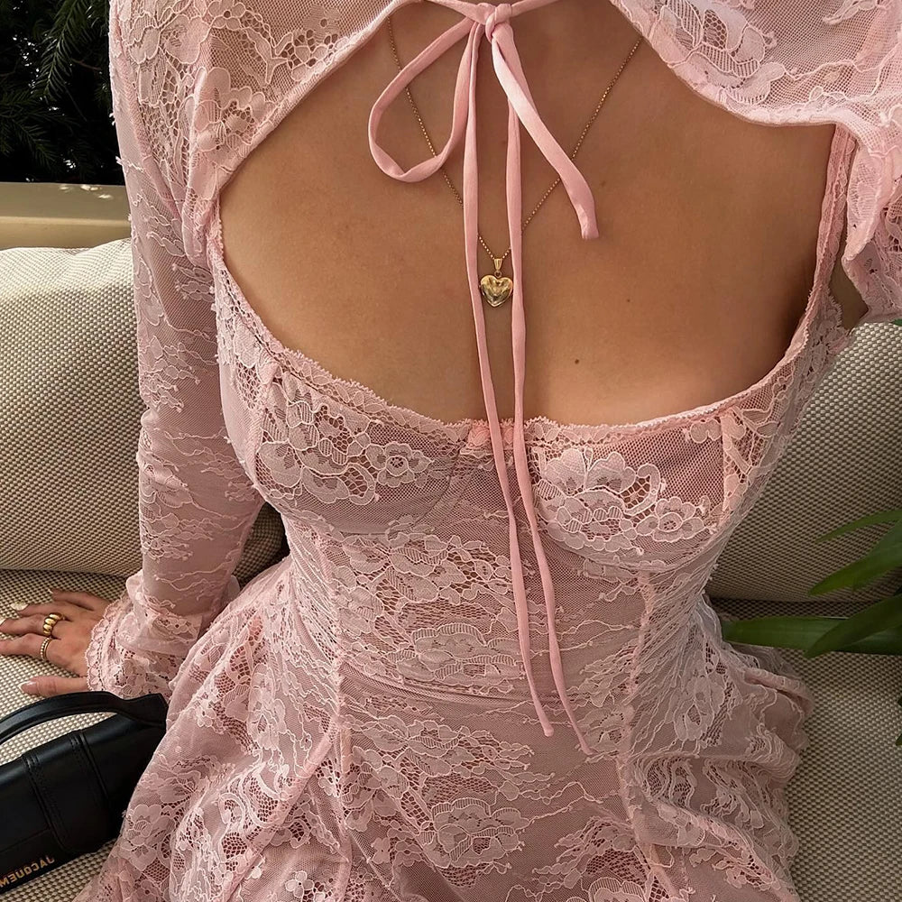 Dress Lace Cardigan Long Sleeve Birthday Dress A Line Dress