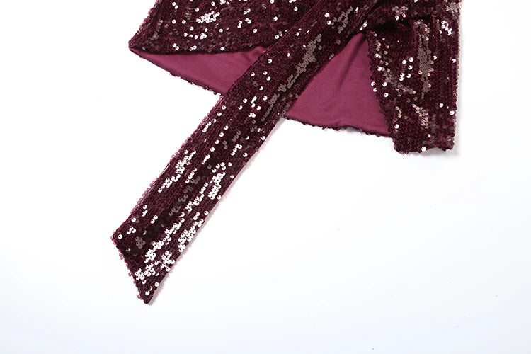 Sequins Deep V Neck Backless Mini Dress