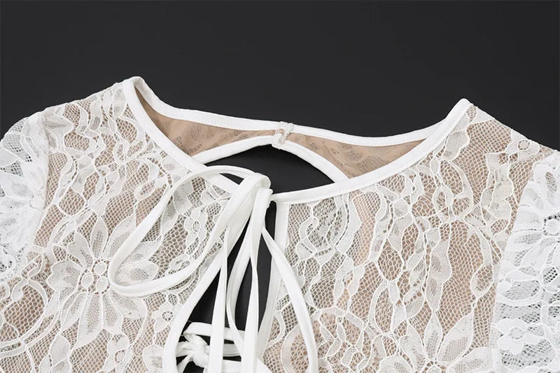 White Sheer Lace Long Sleeves Maxi Dress