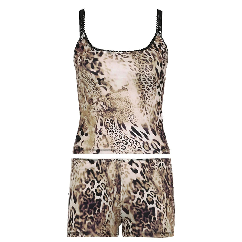 Leopard Two Piece of Set Camiole and Slim Short