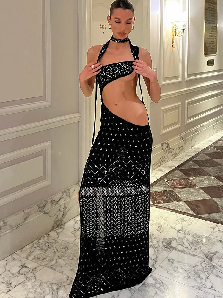 Waistless Chest Maxi Dress Stunning ed Sheath Long Scraf High Split Maxi