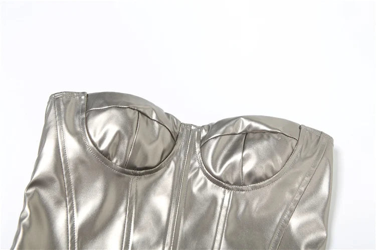 Leather Corset Top Patchwork Wild Midnight tie Tube Top