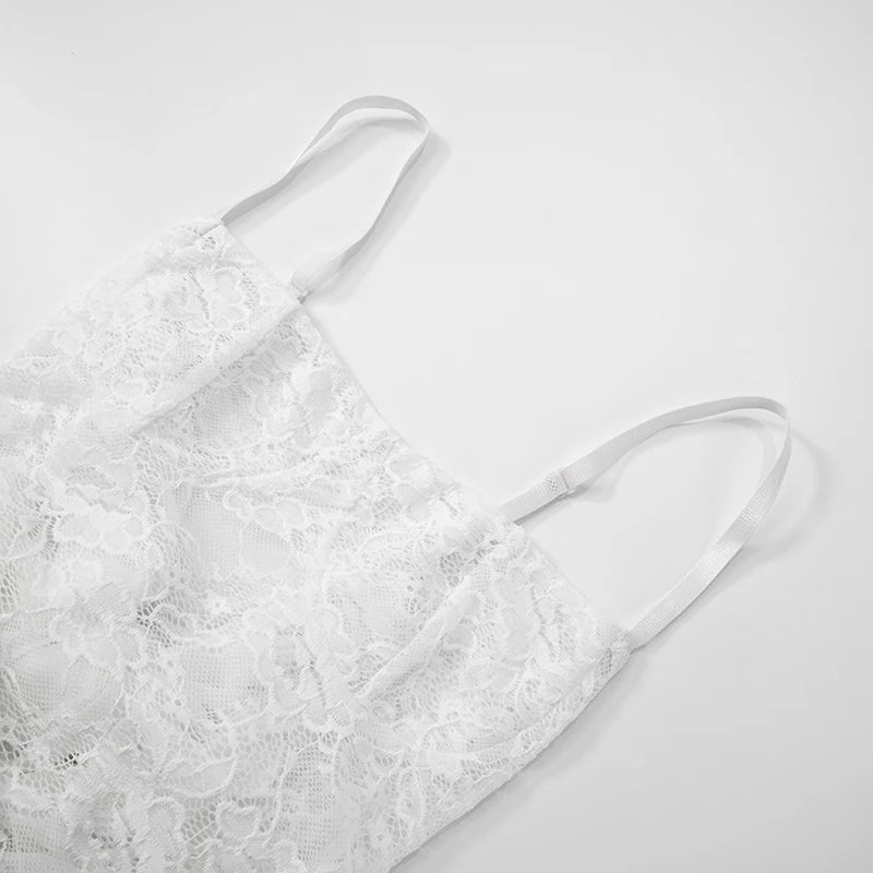 'S Slim Lace Patchwork See-Through Back Mesh Three-Dimensional Bow Camisole Top Bustier Skirt Set