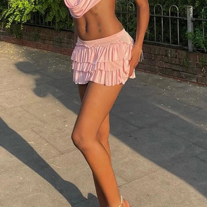 Low Waisted Skirts Bow Pink Mini Skirts Japanese 's Bottoms