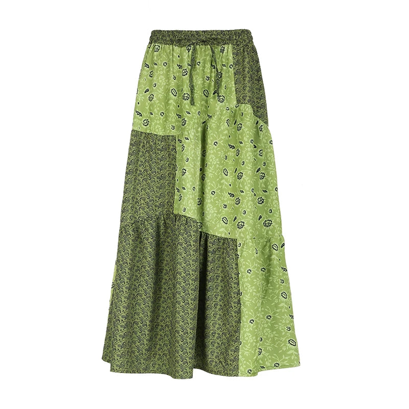 Patchwork Long Skirts Graphic Print A-line Bottoms Fairycore Skirts