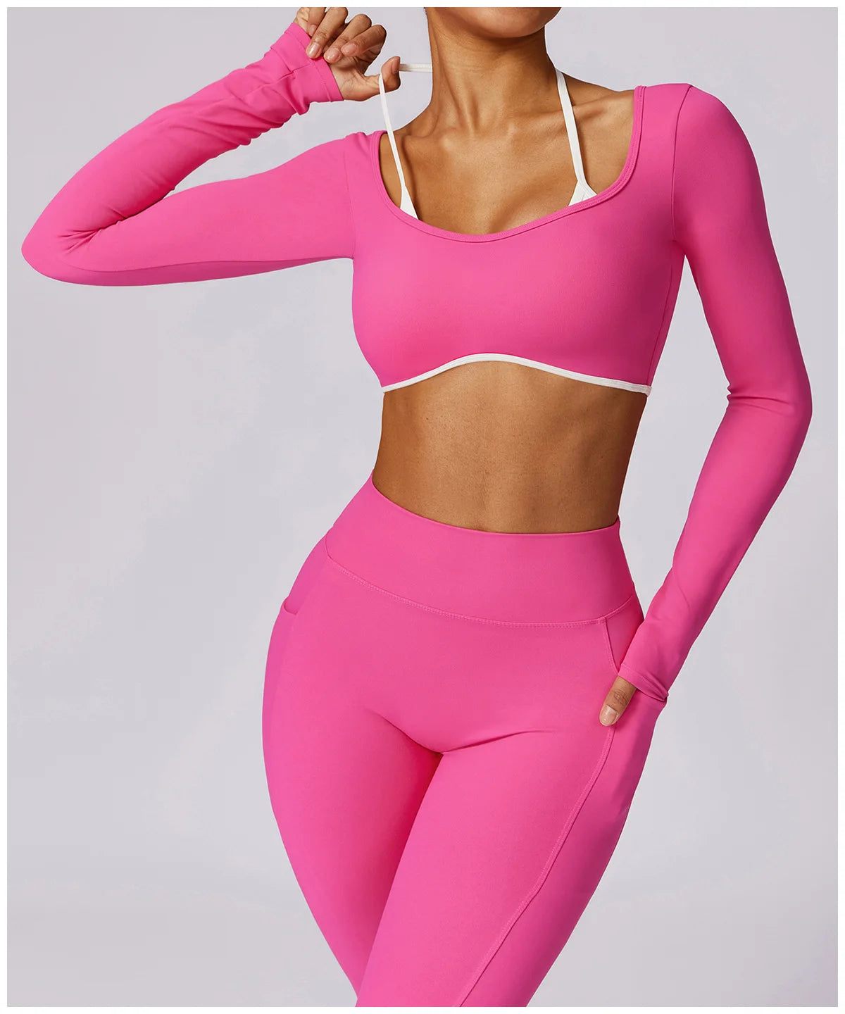 2 Pieces Tracksuit Yoga Set Workout Sports Gym Fitness Long Sleeve Crop Top High Waist Leggings Sports Suits