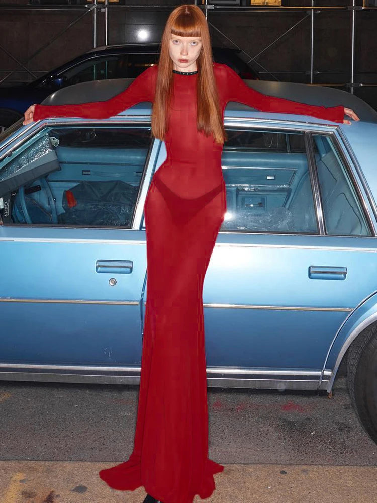 See Through Maxi Backless Back Straps Dress