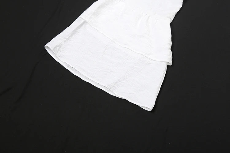 White A-Line Ruffle Long Sleeve V-Neck Mini Dress