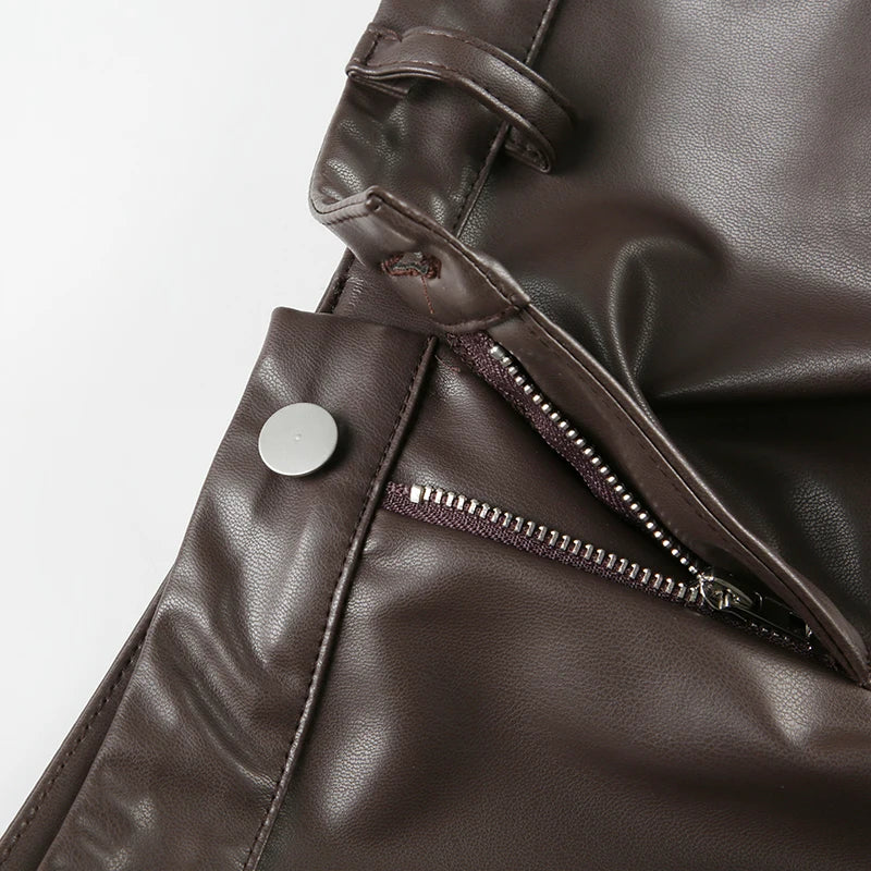 Low Waisted Mini Leather Shorts Furry Belts Waist Bottoms