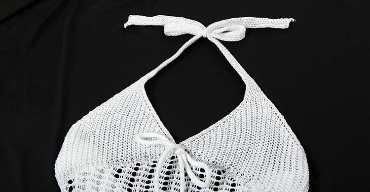 Crochet Sheer Dress Halter V Neck Backless Sheath Dating Bodycon