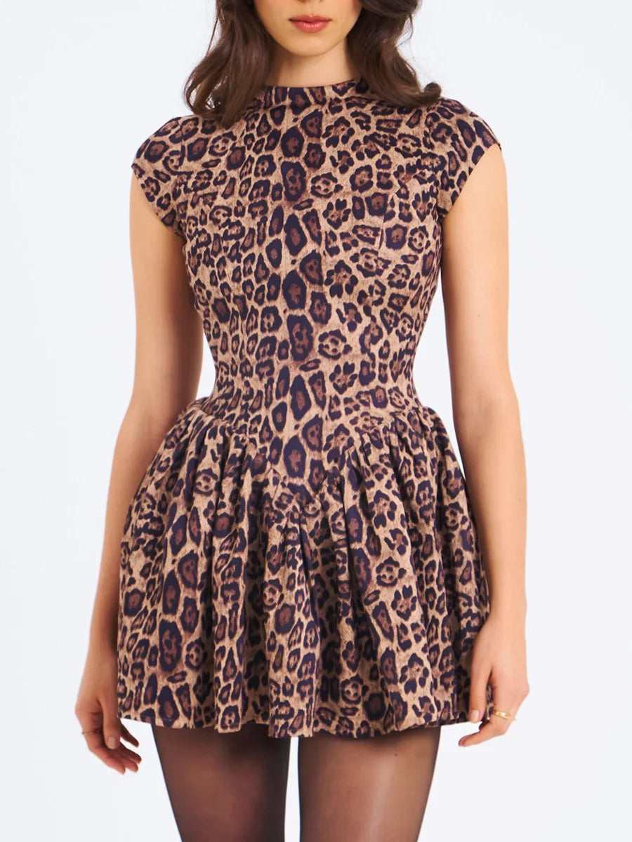 High-end Leopard Backless Dress Sweet and Spicy A-line Dresses
