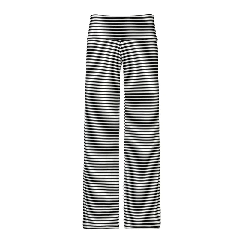 Strip Looe Pant Turn-down Wait Wide Leg Trouer Bottom