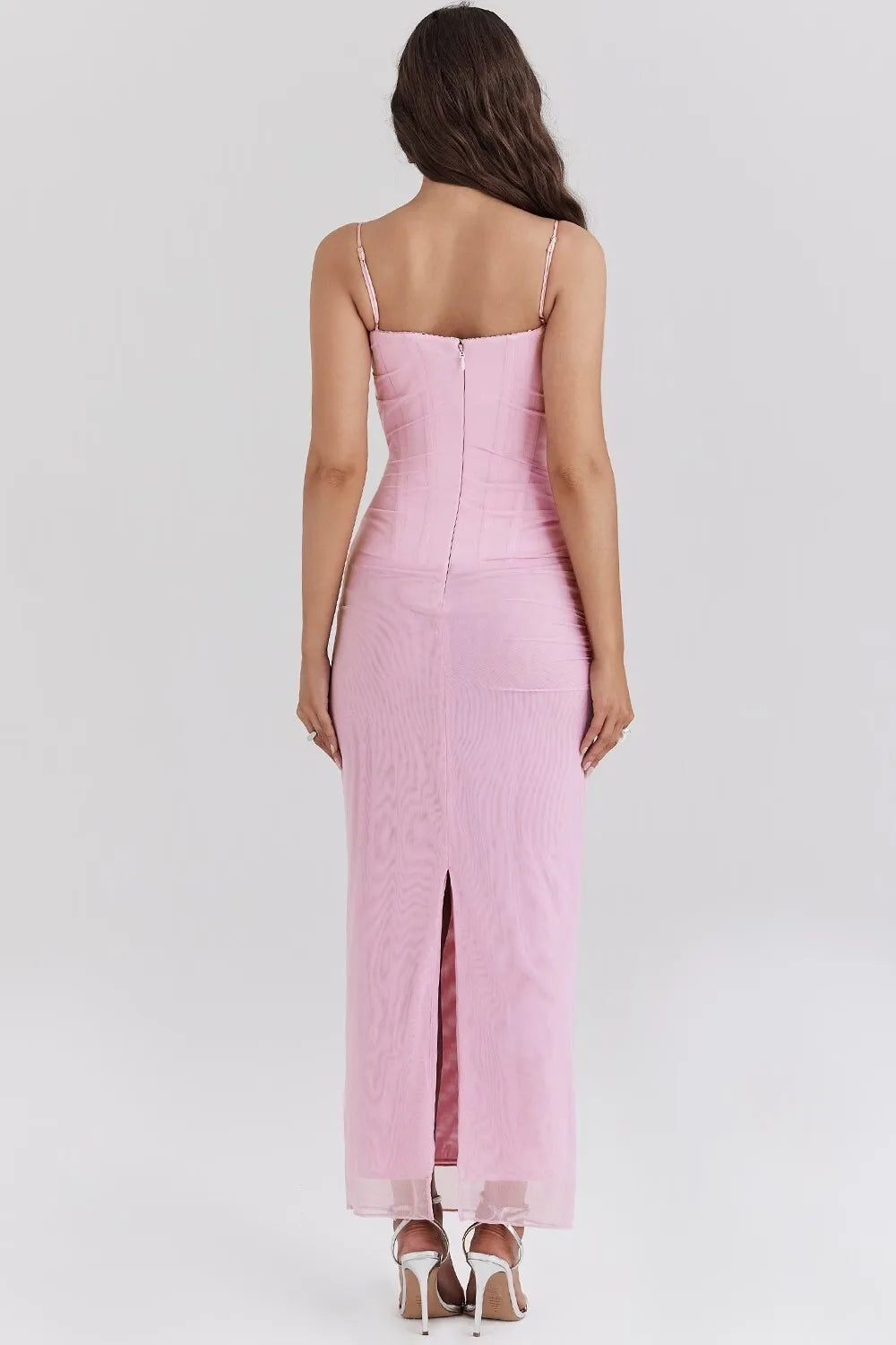 Pink Mesh Bodycon Maxi Dress