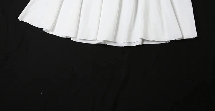 See Through Two Piece Set Basic Skew Collar Crop Top Pleated Skirt Matching