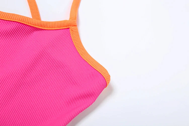Ribbed Two Piece Set Stretch Backless Camisole Peach Hip Skirt Matching