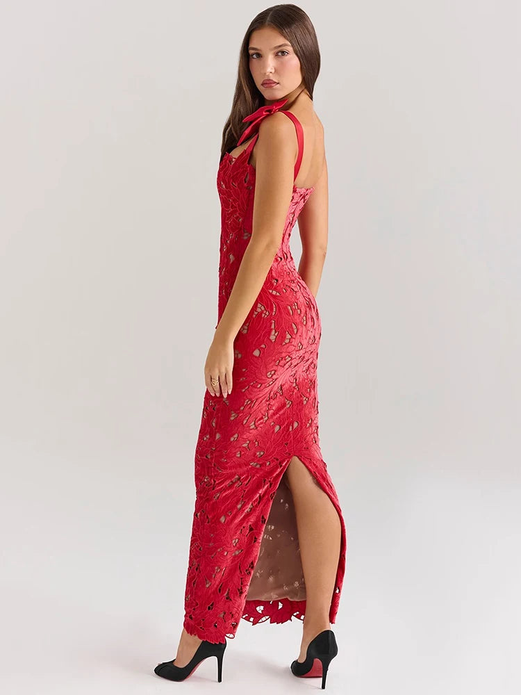 Bows Lace Maxi Dress Sleeveless Backless Bodycon Year Long Dress