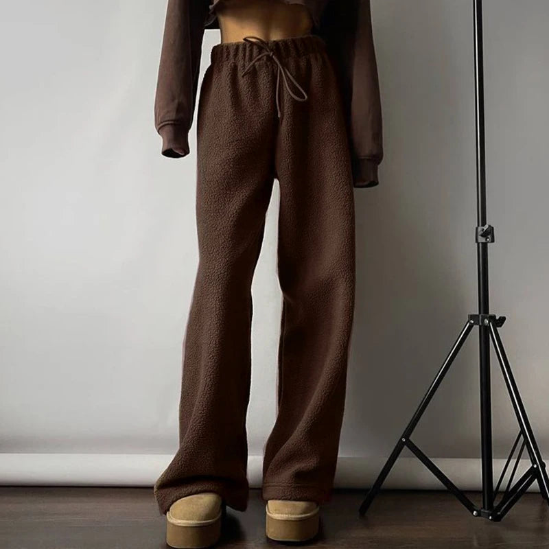 's Thermal Lined Pants Comfy Trousers Fall Drawstring Bottoms Daily
