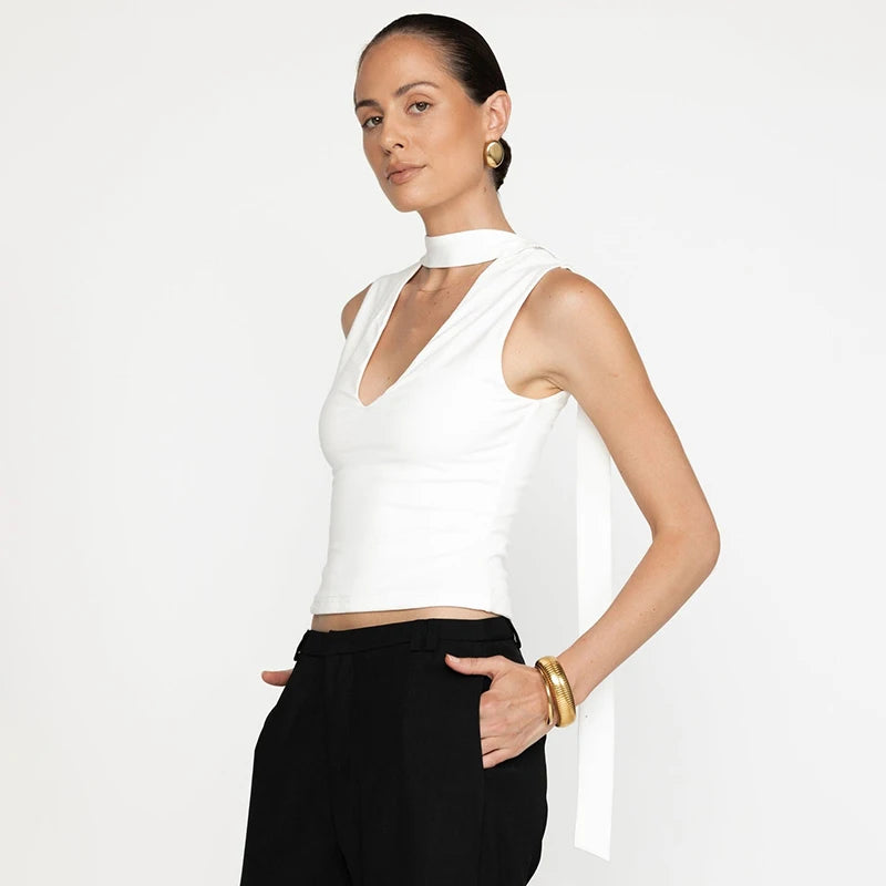 Sleevele V-Neck Strap Underhirt T-Shirt Top al Two-Piece