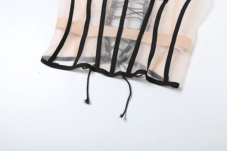 Strapless Top See Through Black Patchwork Midnight Simple Classic Top