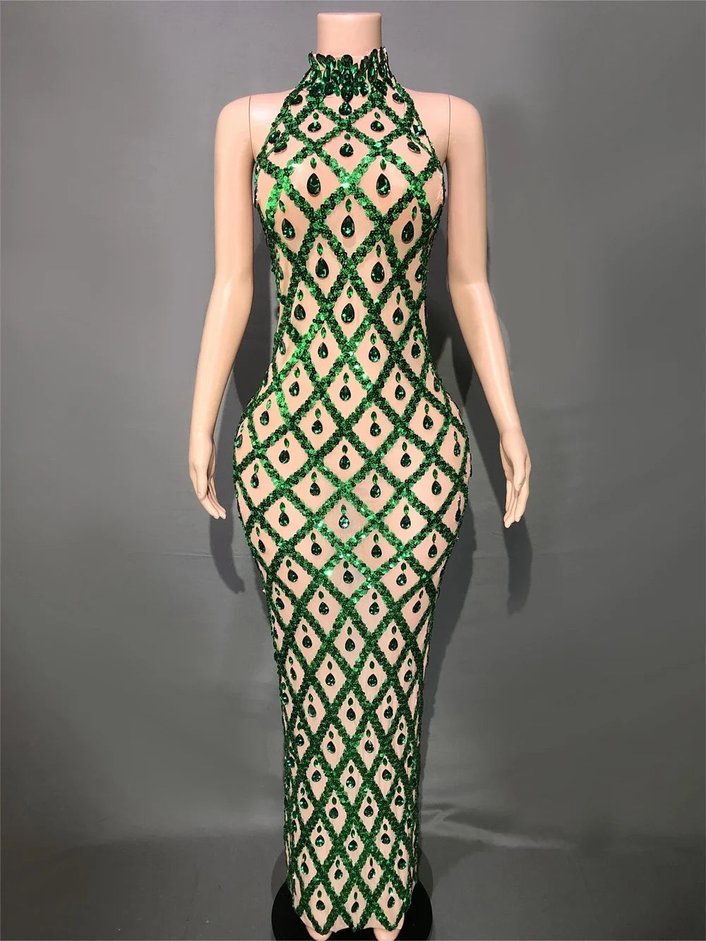 Sparkly Rhinestones Sleeveless Long Dress Dark Mesh Celebrate Wedding Prom Gown Birthday Dress Photograph Wear