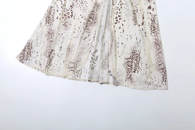 Patchwork Print Dress Halter Low-Neck Backless Ruched Splits Robe Long Bodycon