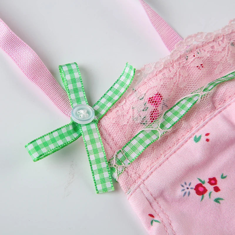 Pink Floral Lace Bow Top