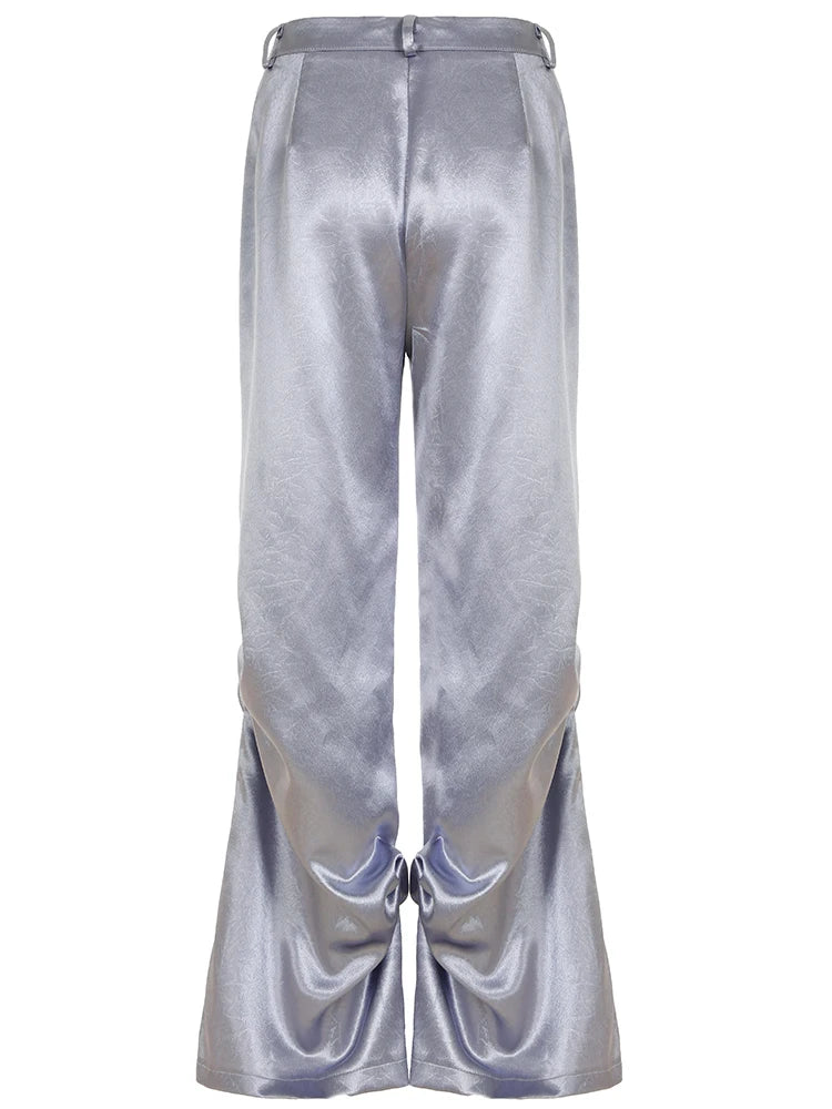Satin Button Loose Pants 's Trousers Print Grunge