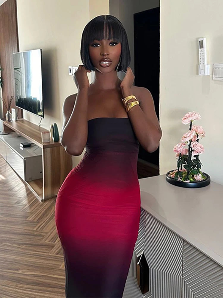 Strapless Maxi Dress Black Backless High Waist Dress
