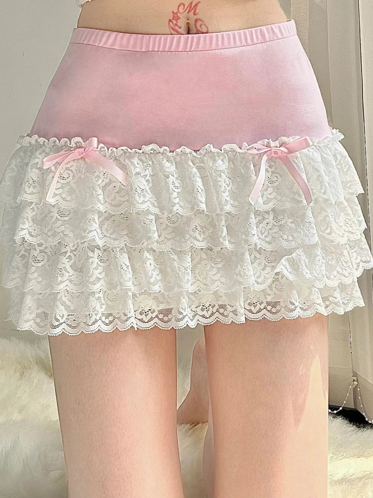 Pink Bow Lace A-Line Mini Skirt