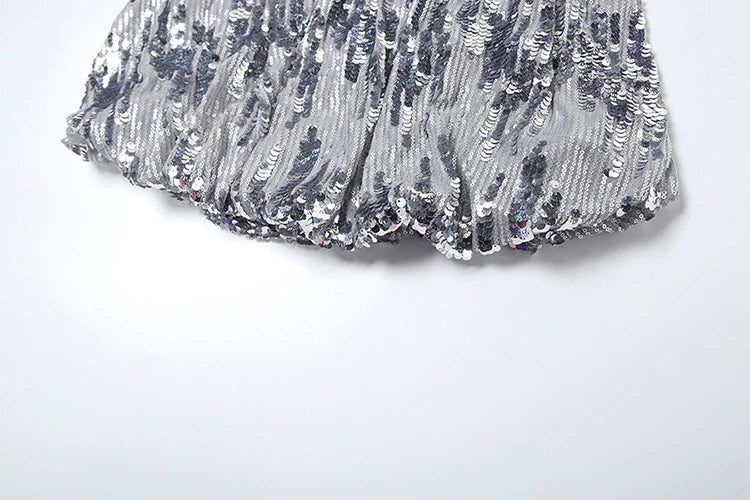 Sequins Glitter 2 Piece Set Thin Camisole Puffy Skirt Matching