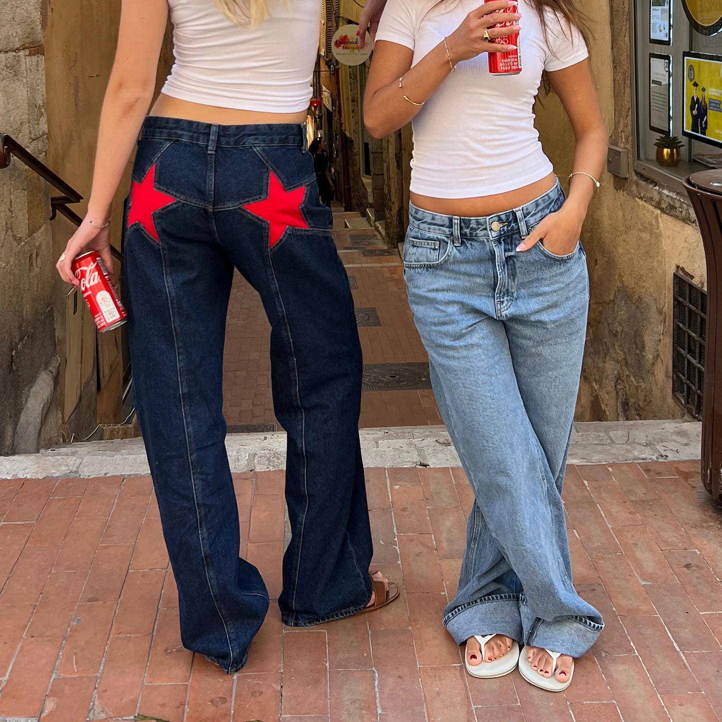 Star Pattern Loose Straight Leg Denim Low Waist Jeans
