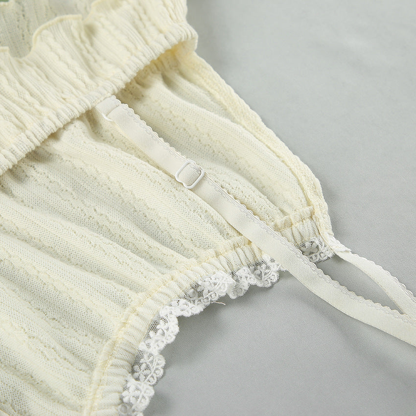 Lace Patchwork Pajamas Sets Hollow Out Crop Top Sleep Spaghetti Strap Night Shorts Nightie Suits