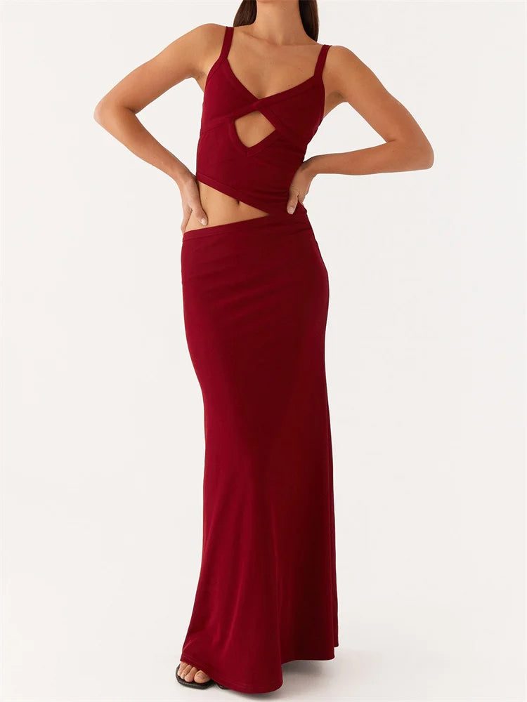 Dress Sleeveless Strap V-neck Backless Waist Front Hollow Out Dress Cocktail