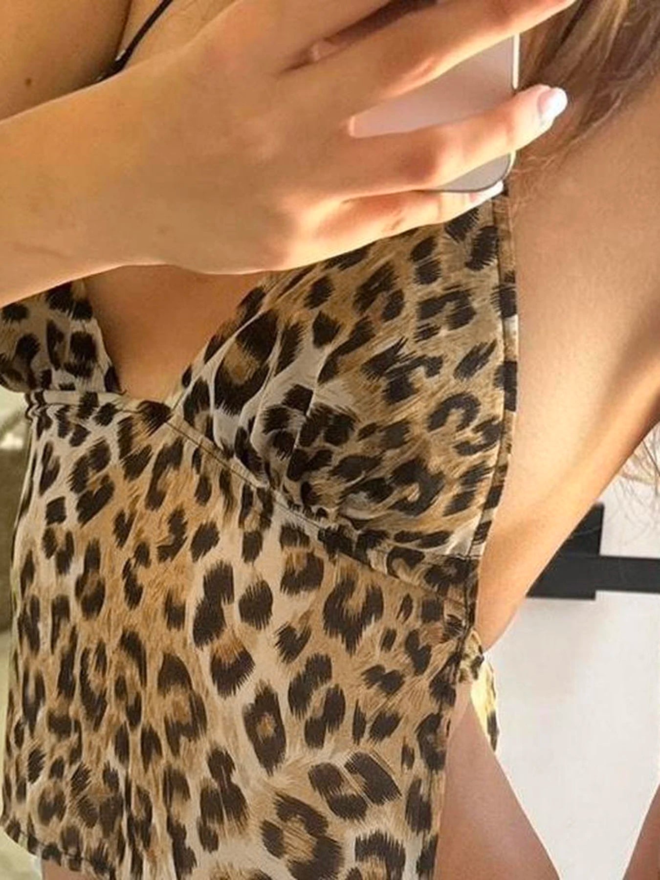 Backless Leopard Camisoles Lace-up Halter Neck