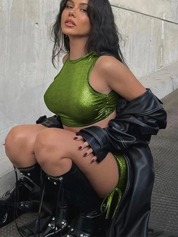 Green Shiny Two Piece Set