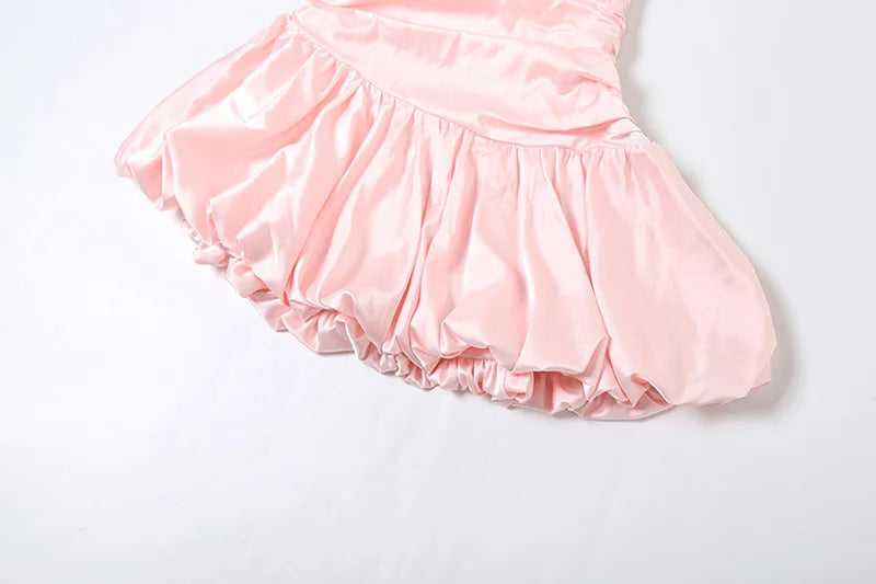 Strapless Backless Bud Dress For Folds Hem Solid Color Patchwork High Waisted Birthday Dress