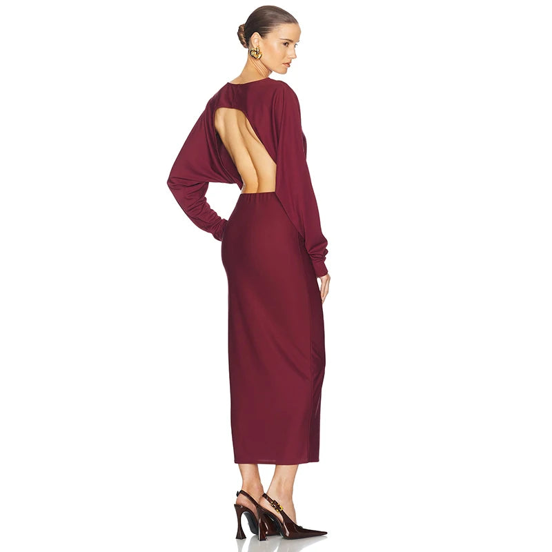 Long-Sleev Looe Big Backless Dress
