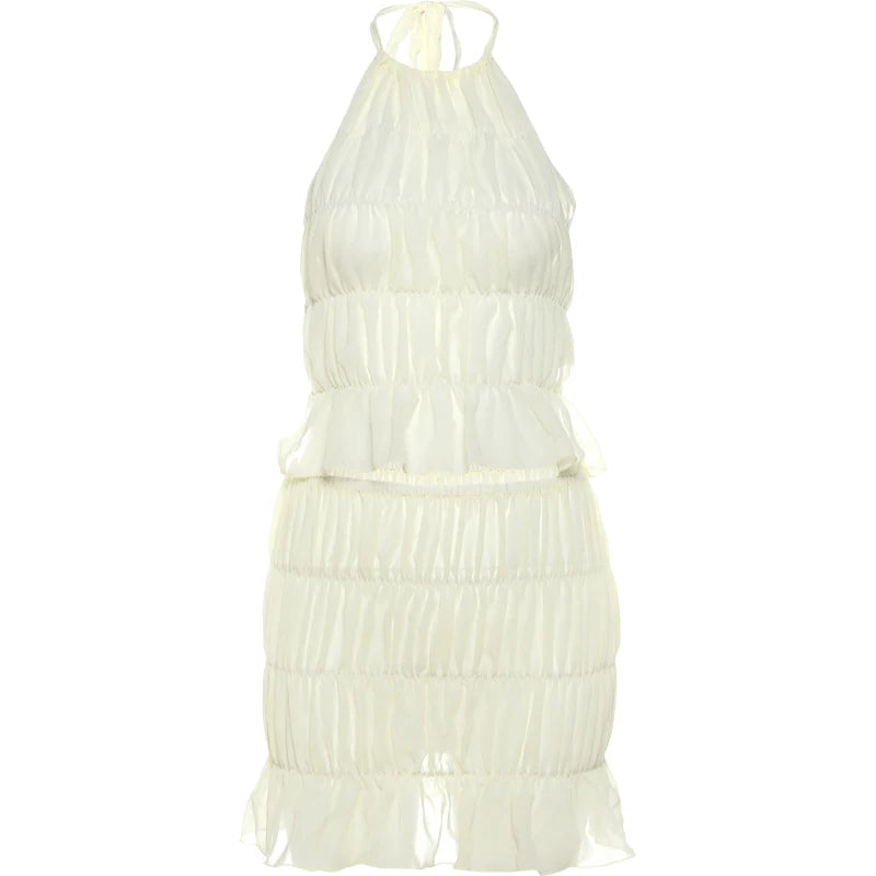 Ruched Two Piece Set Backless Camisole Mini Skirt