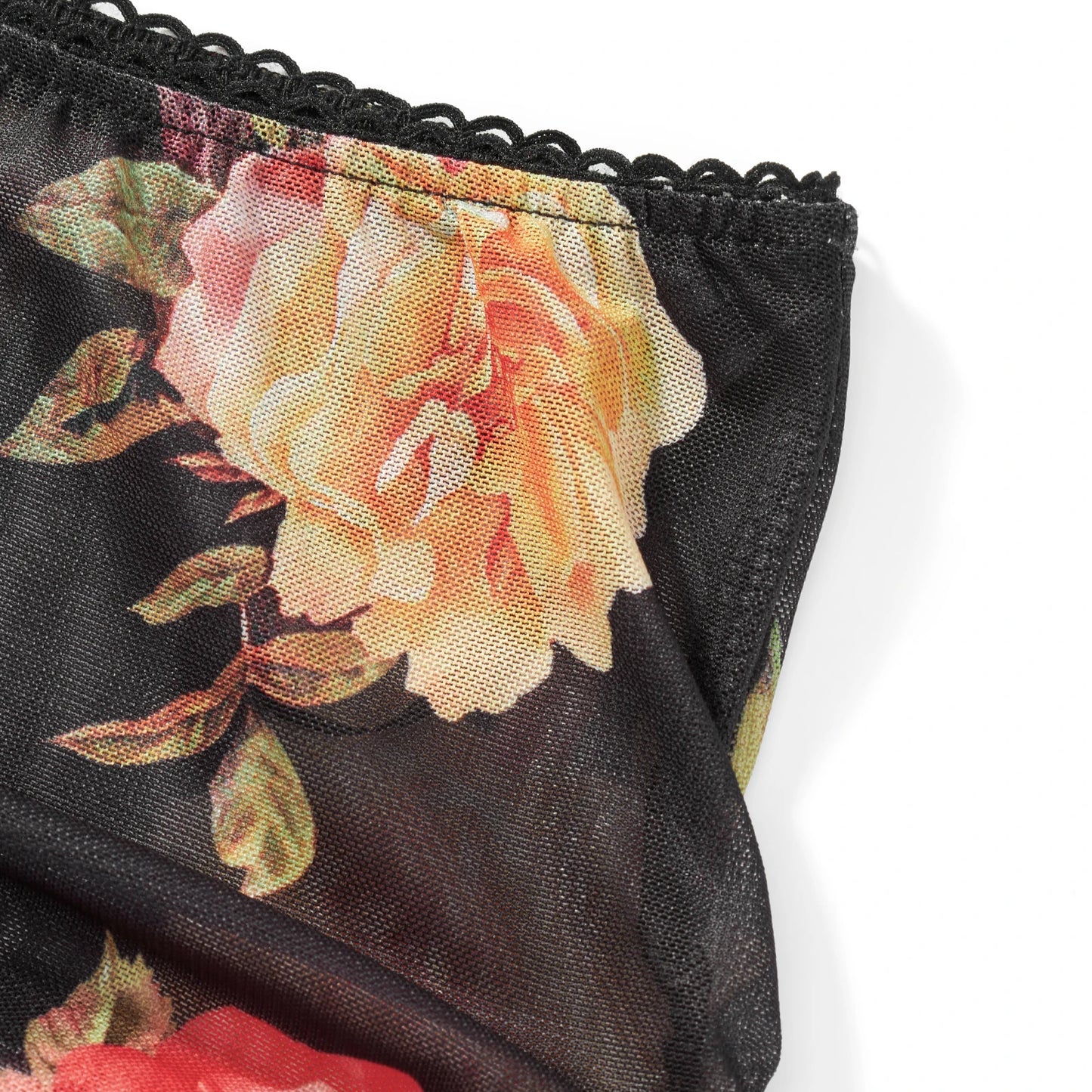 Sleeveless V Neck Low Cut Cami Top Elastic Waist Flower Print Mini Skirt 2 Piece