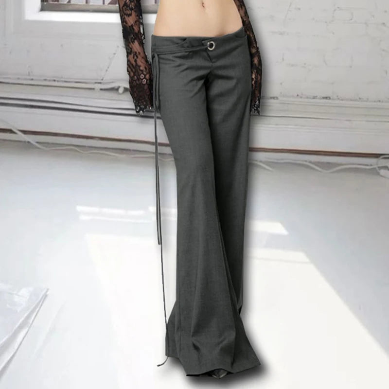 Lace Up Loose England Trousers Low Waisted Pants Leisure Bottoms