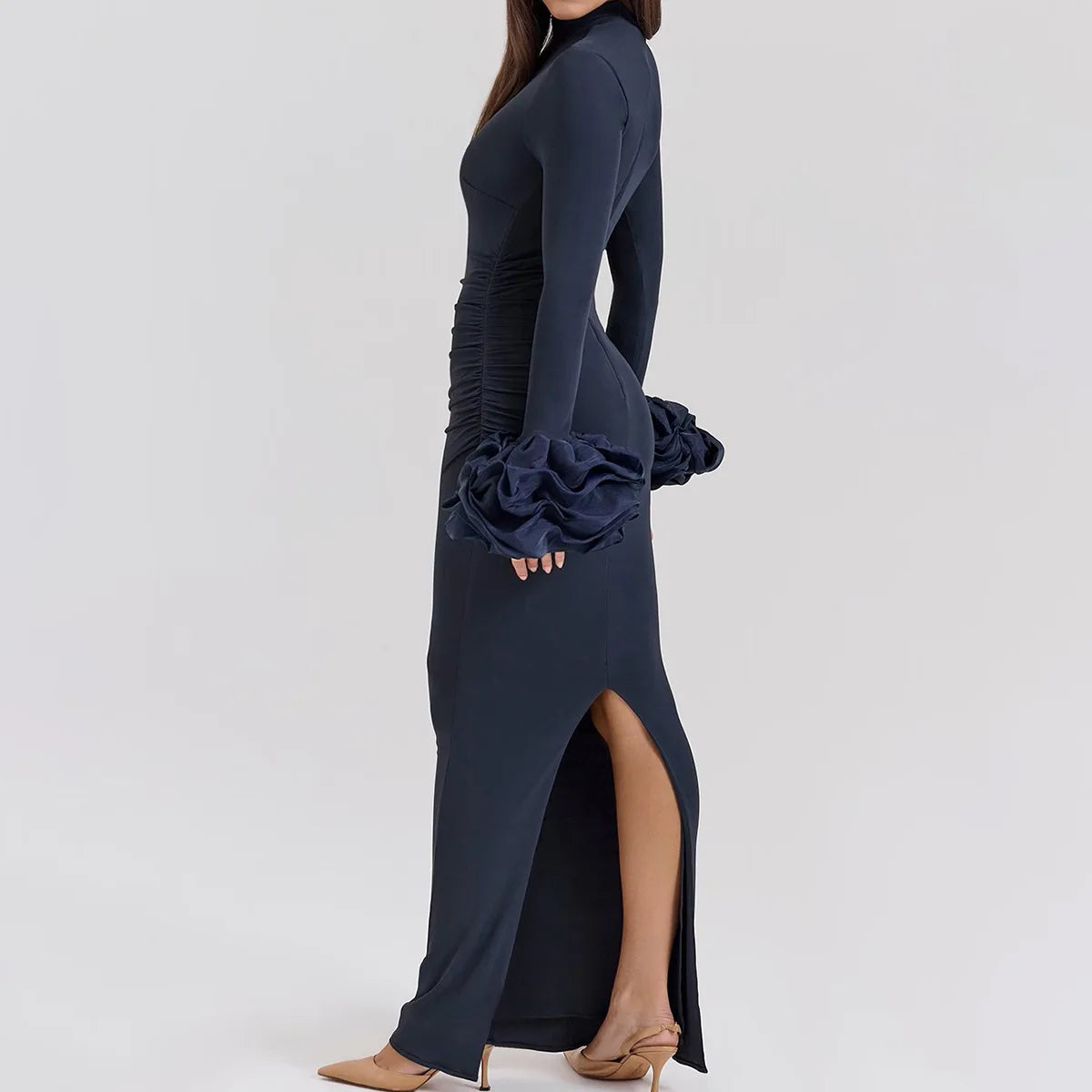 Long Sleeve Dresses Flare Sleeve Long One-piece Dress Gown Stretchy Cocktail Dress
